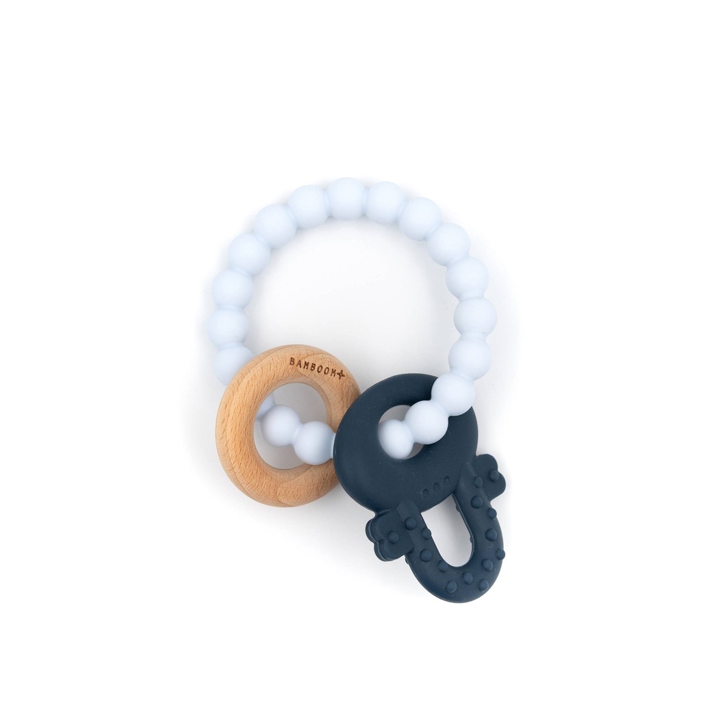 Anneau de dentition Clé en bois et silicone Bleu et bleu clair 03  - Bamboom ★