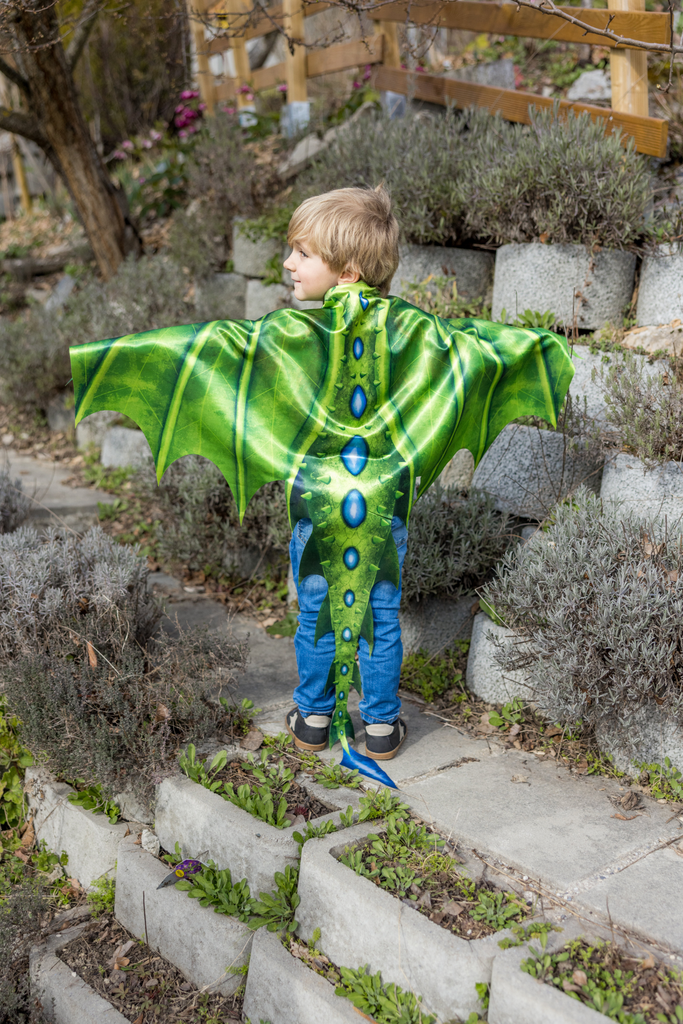 Ailes de dragon vertes en tissu avec masque - Great Pretenders ★