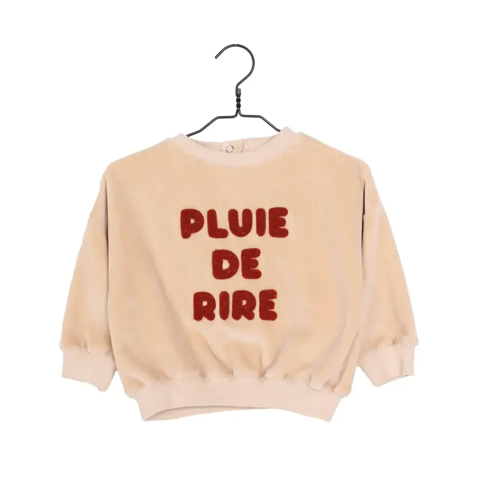 Velours Sweater Soan met Borduursel "Pluie Rire" Tomette - Les Petites Choses (9 maanden)