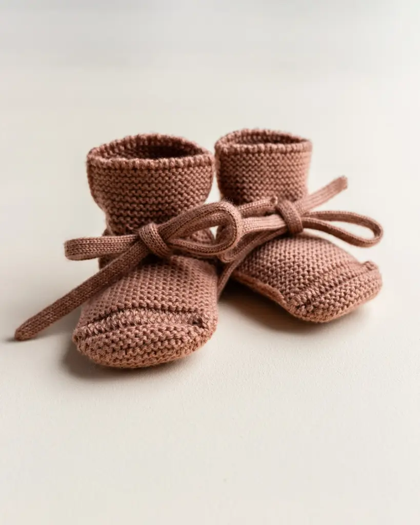 Slofjes in Merinowol Terracotta - Hvid (0-9 maanden)