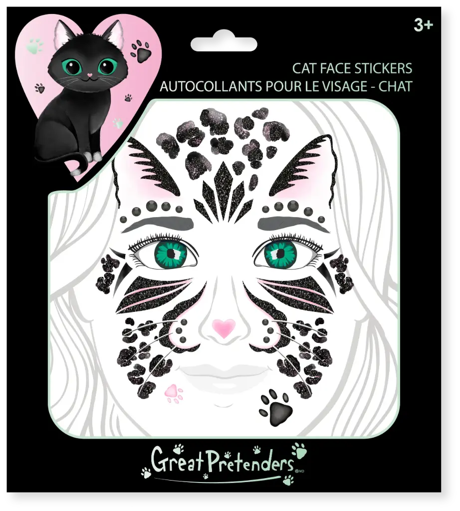 Autocollants pour le visage Thème chat noir - Great Pretenders
