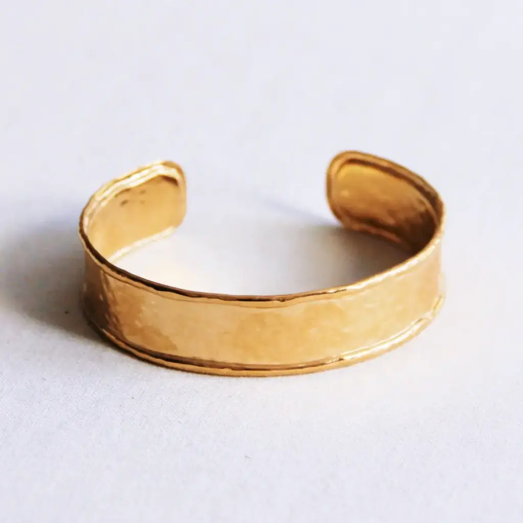 Wide Dented Bracelet Gold - Bazou