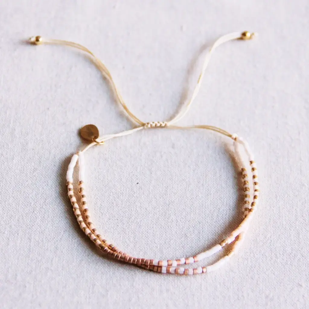 Double Miyuki Bracelet Nude White Taupe - Bazou