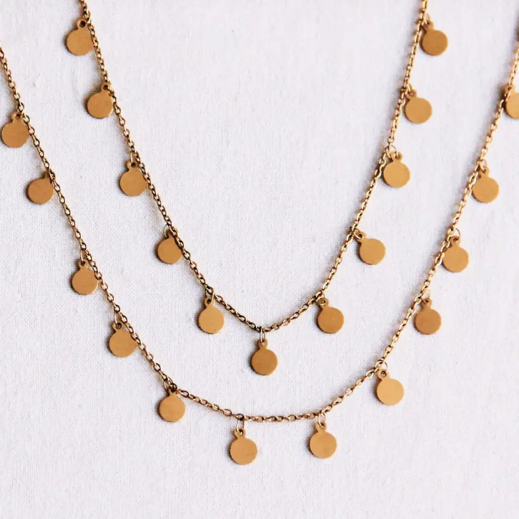 Long collier double à pièces dorées - Bazou