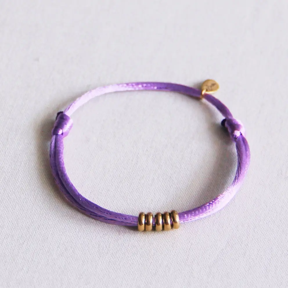 Bracelet en satin avec anneaux lilas or - Bazou
