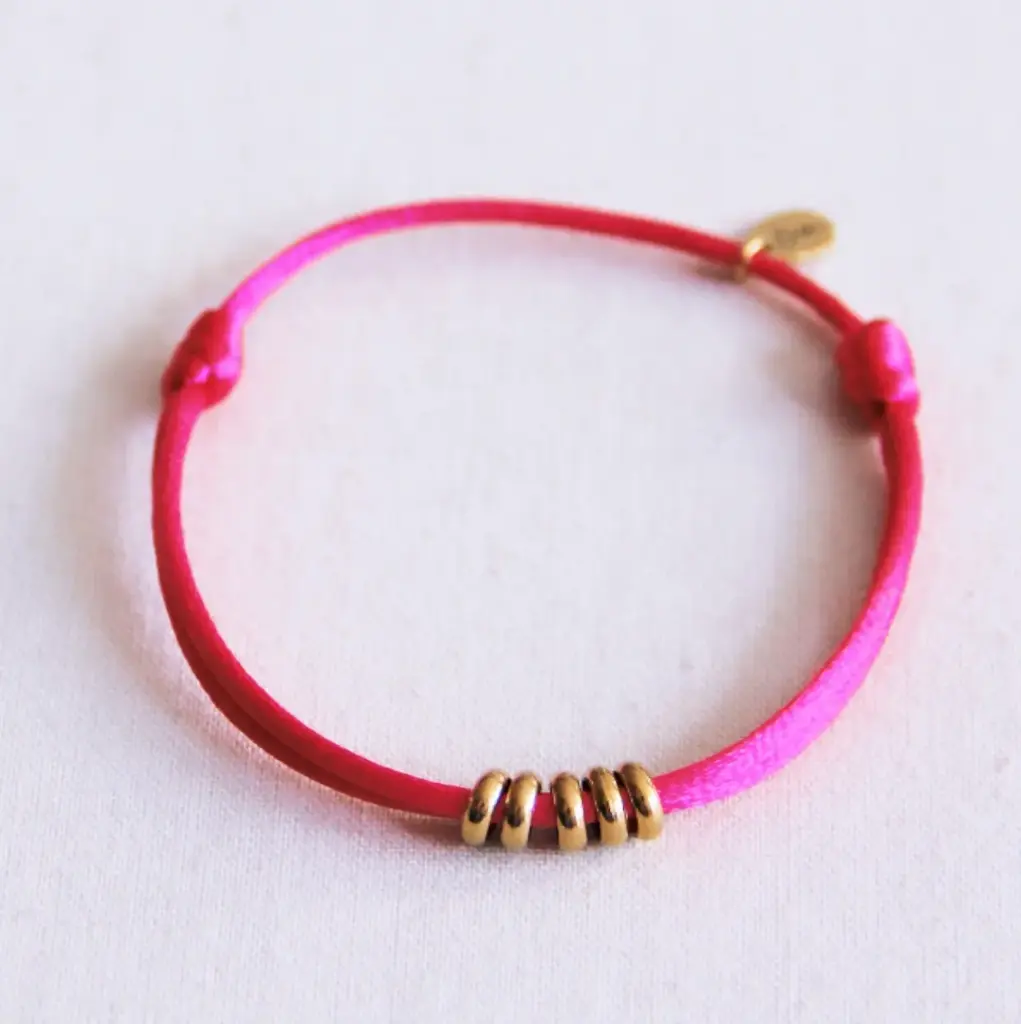 Satin Bracelet with Rings Fuchsia Gold - Bazou