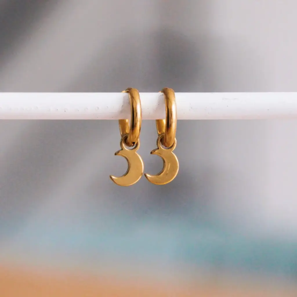 Stainless Steel Earrings with Mini Moon Gold - Bazou