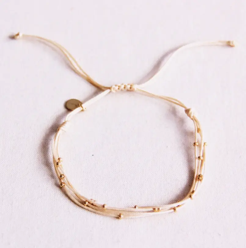 Bracelet en satin quadruple avec perles Sable - Bazou