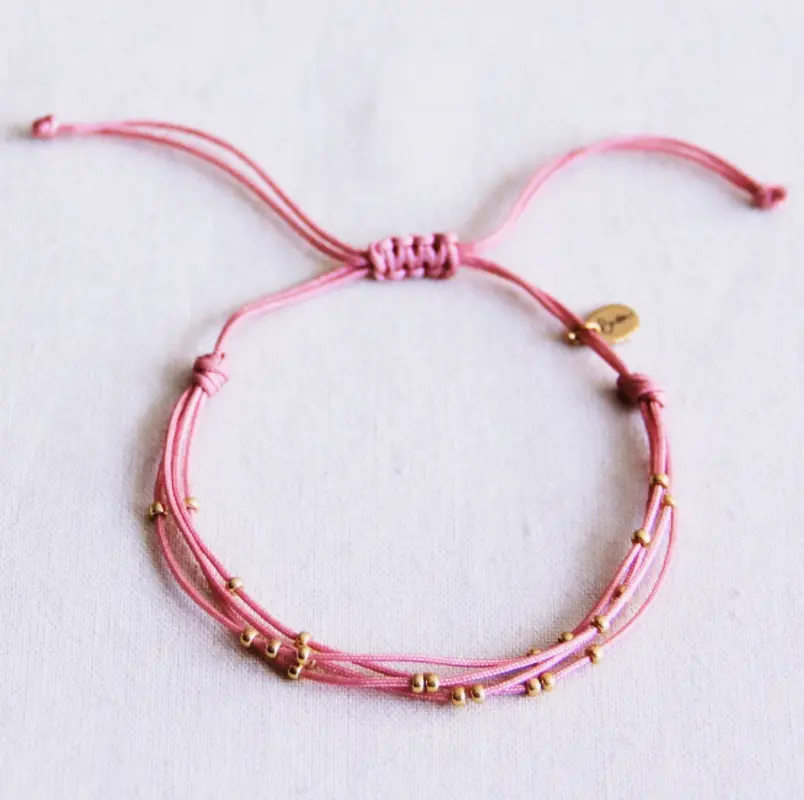 Bracelet satiné quadruple avec perles Rose - Bazou