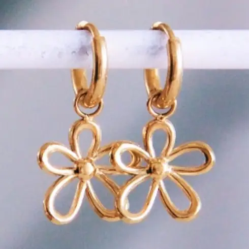 Stainless Steel Hoop Earrings with Open Flower - Bazou