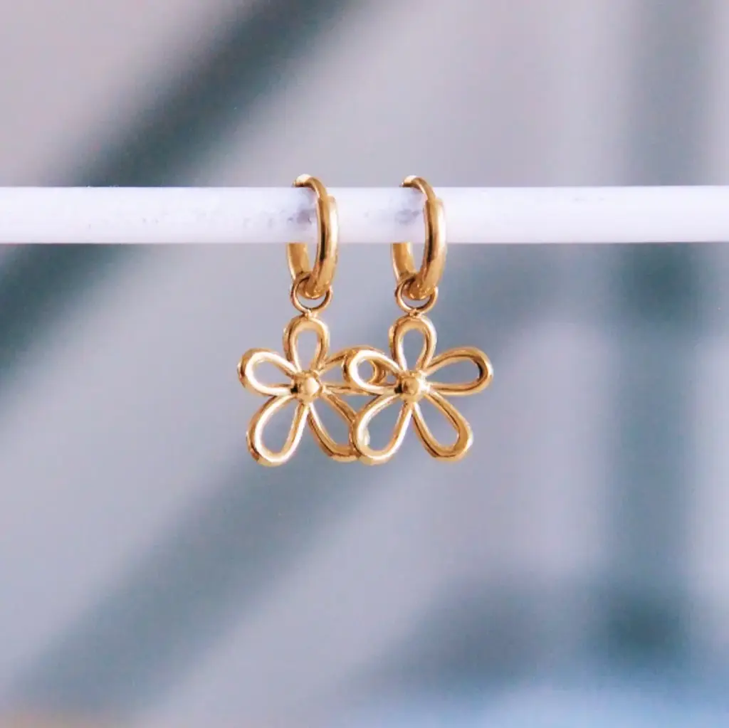 Boucles d'oreilles créoles en acier inoxydable avec fleur ouverte - Liste de cadeaux d'anniversaire de Lucie