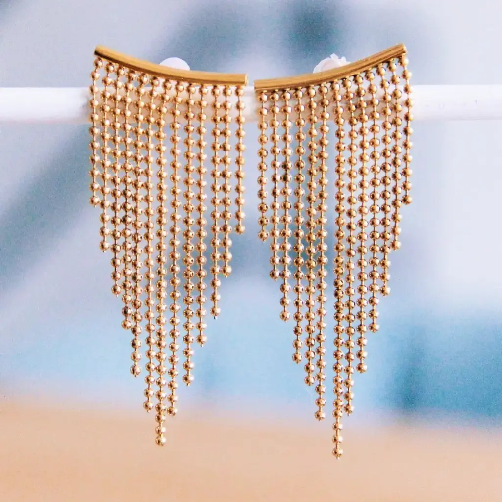 Oorbellen van roestvrij staal Cascade 'ballchain' - Bazou