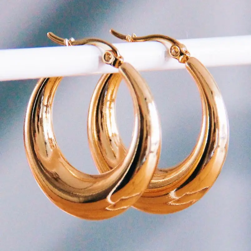 Stainless Steel Hoops 32 mm “Wide” Gold - Bazou