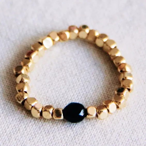 Elastic Ring with Black Natural Stone - Bazou