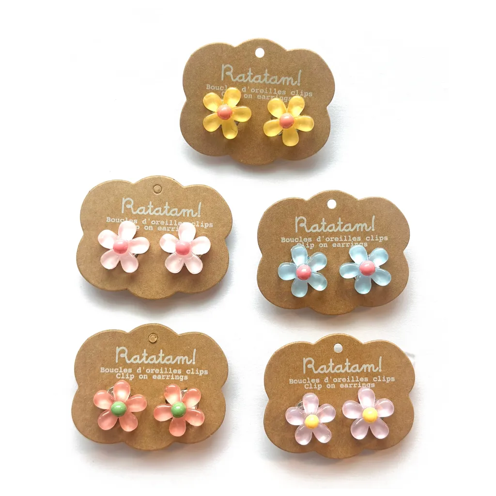 Boucles d'oreilles à clipser Fleurs- Ratatam (Bleu)