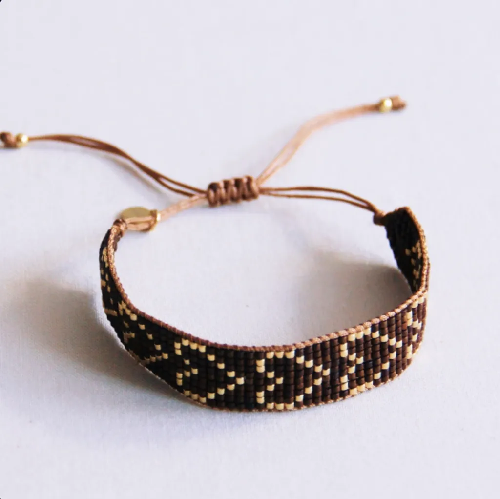 Bracelet tissé en cœur marron foncé or - Bazou