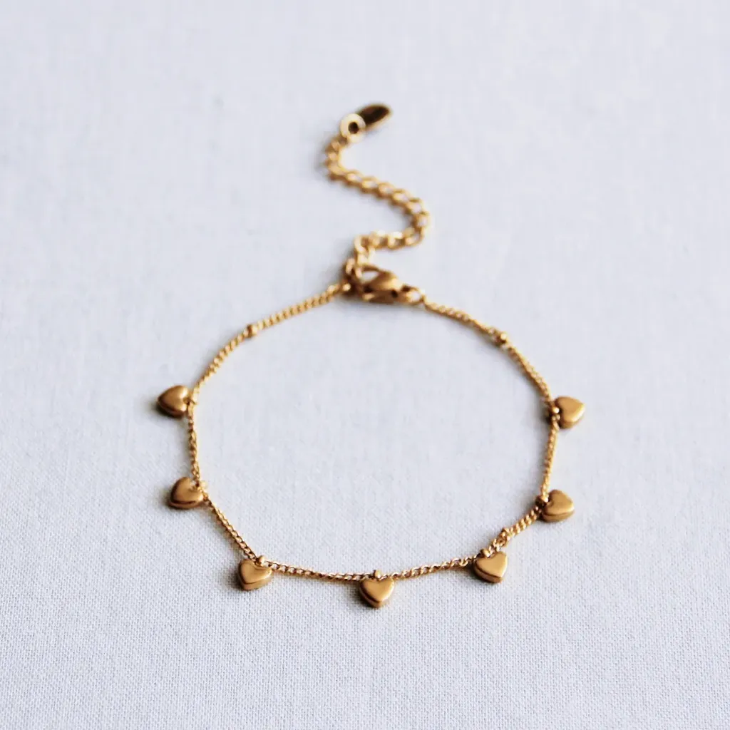 Charm Bracelet with Small Hearts Gold - Bazou