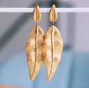 Boucles d'oreilles pendantes feuilles en acier inoxydable or - Bazou