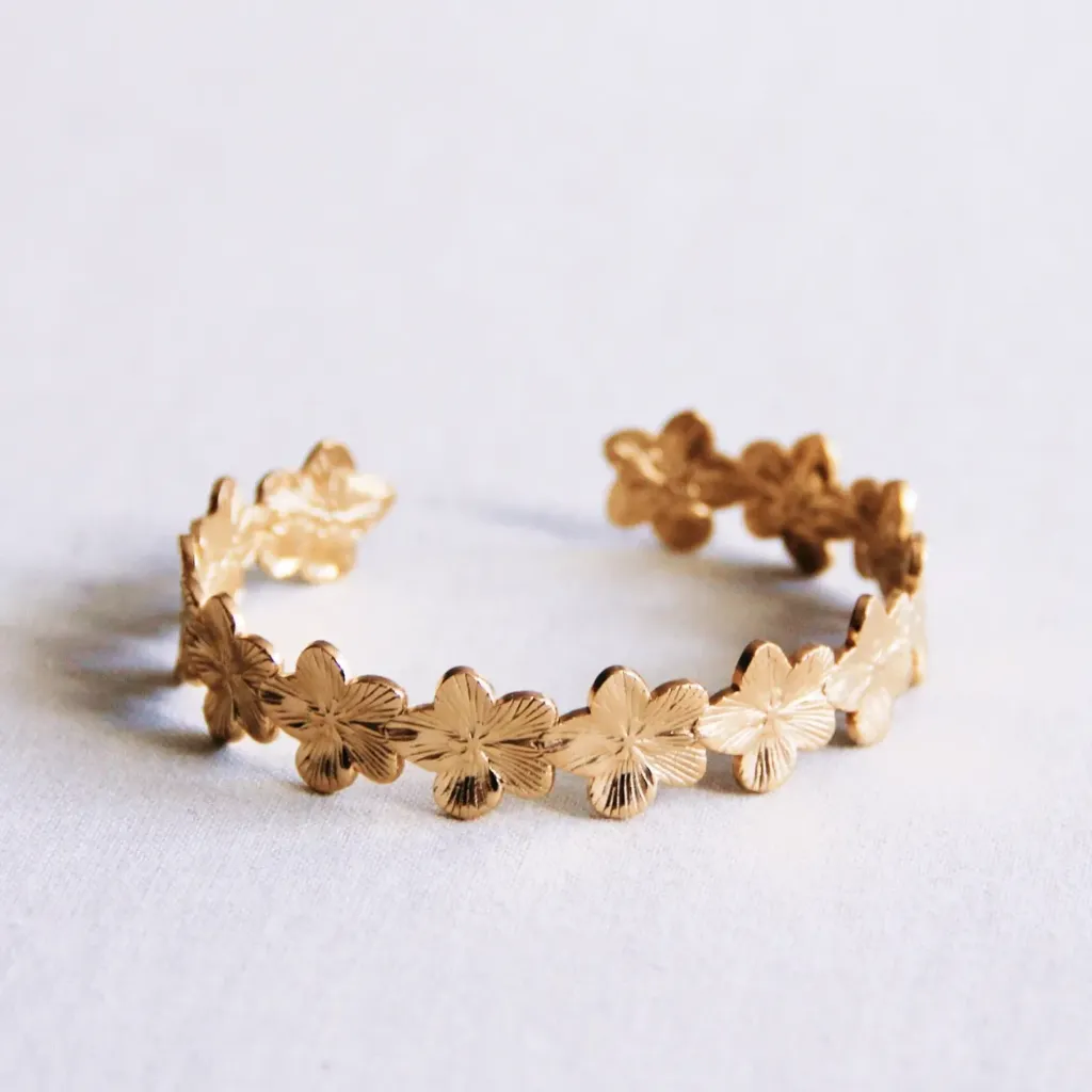 Bracelet joncs fleurs or - Bazou