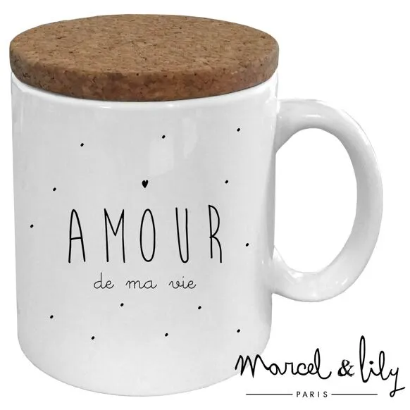 Mug "Amour de ma vie" avec son couvercle en liège - Marcel & Lily