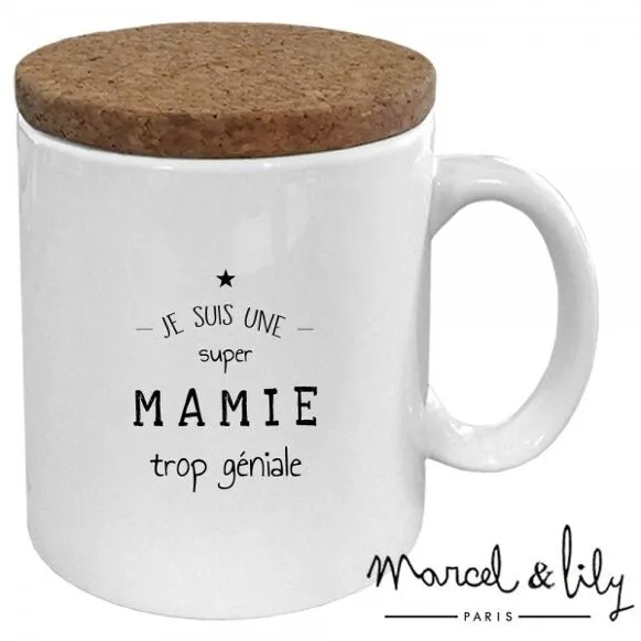 Mug "Mamie trop géniale" avec son couvercle en liège - Marcel & Lily