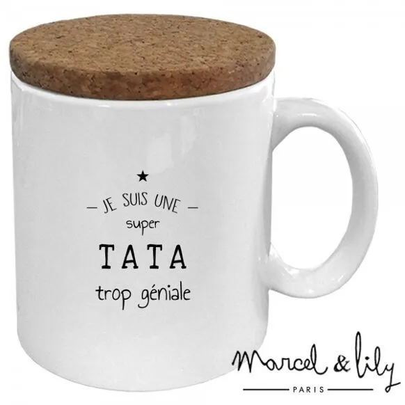 Mok "Tata trop géniale" met kurken deksel - Marcel & Lily
