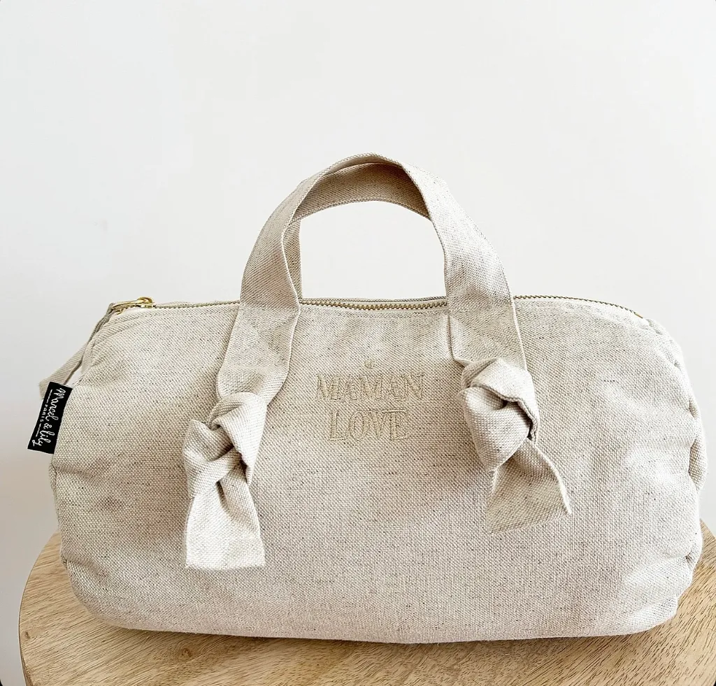 Mini Sac Polochon XXS Coton Brodé Maman Love Sable - Marcel & Lily