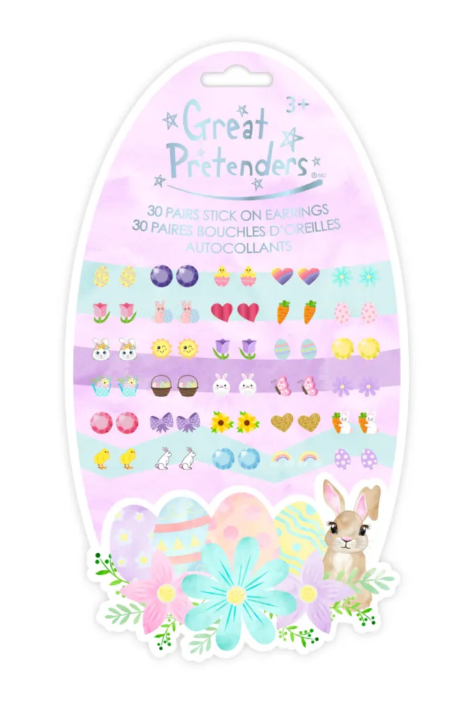 Set de 30 paires de boucles d'oreilles autocollantes Easter Bunny - Liste d'anniversaire d'Odette