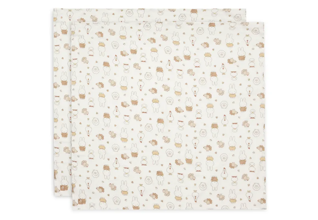 Set of 2 Cotton Muslin Cloths 115x115cm Miffy Family Farm - Jollein