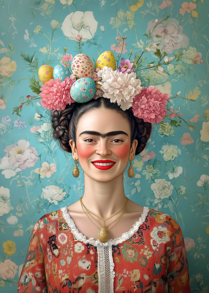 Carte postale Frida Kahlo : Joyeuses Pâques - Fripperies