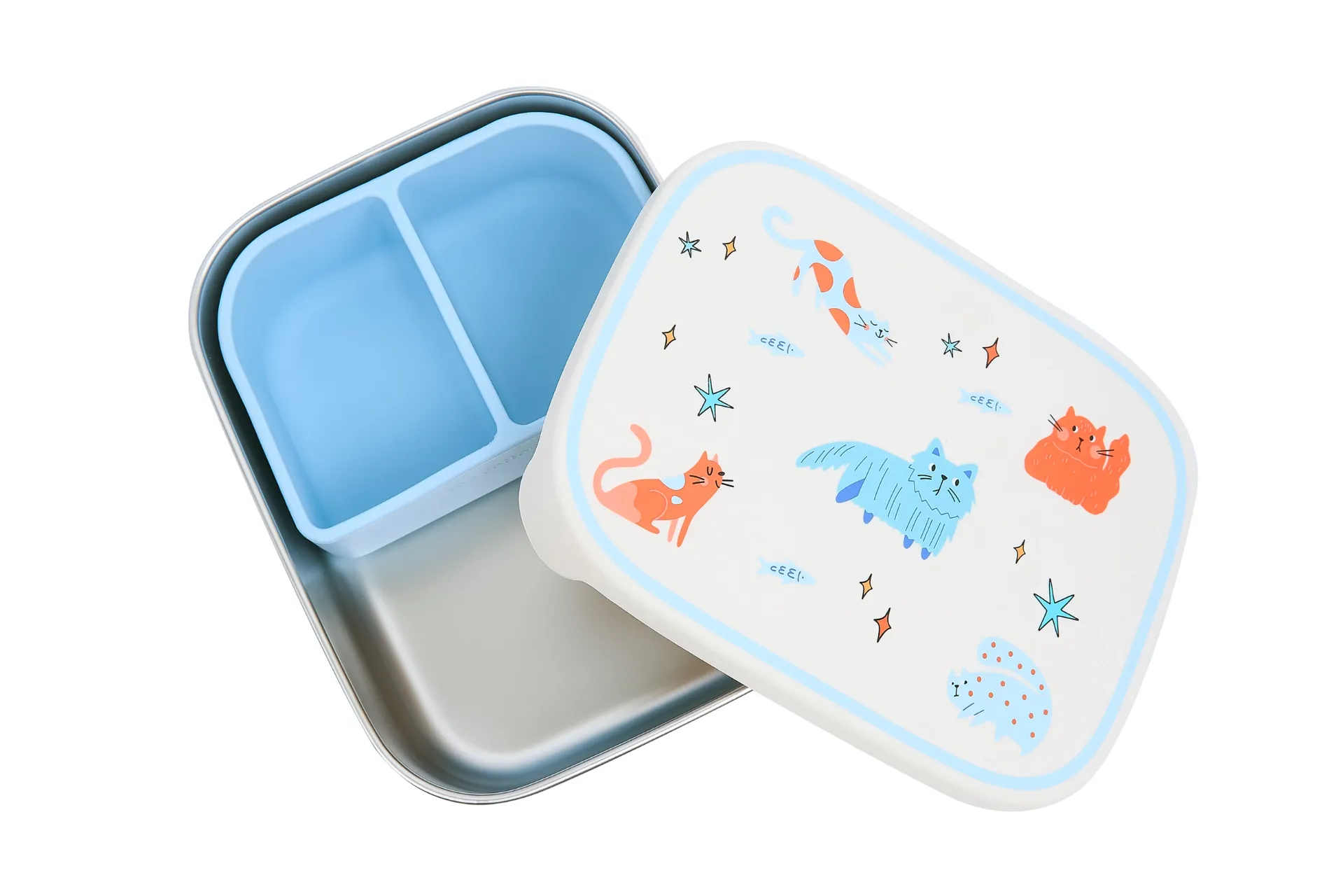 RVS Lunchbox met Vakken Motief Meowtiful Katten - The Cotton Cloud