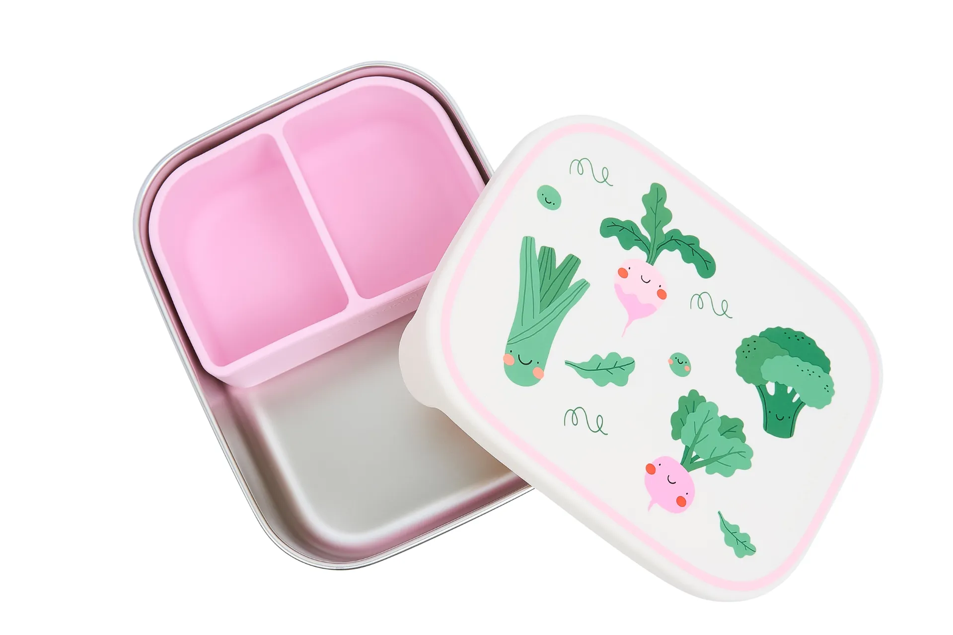 RVS Lunchbox met Vakken Motief Veggie Pals - The Cotton Cloud
