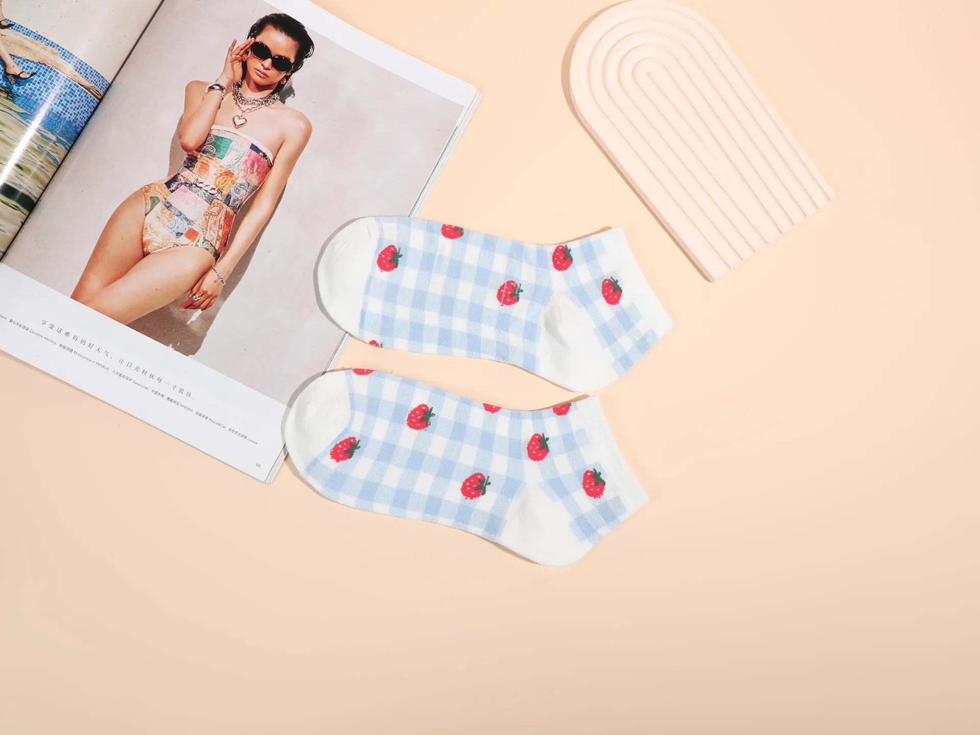 Chaussettes confiture Fraises Vichy - Inès Delaure