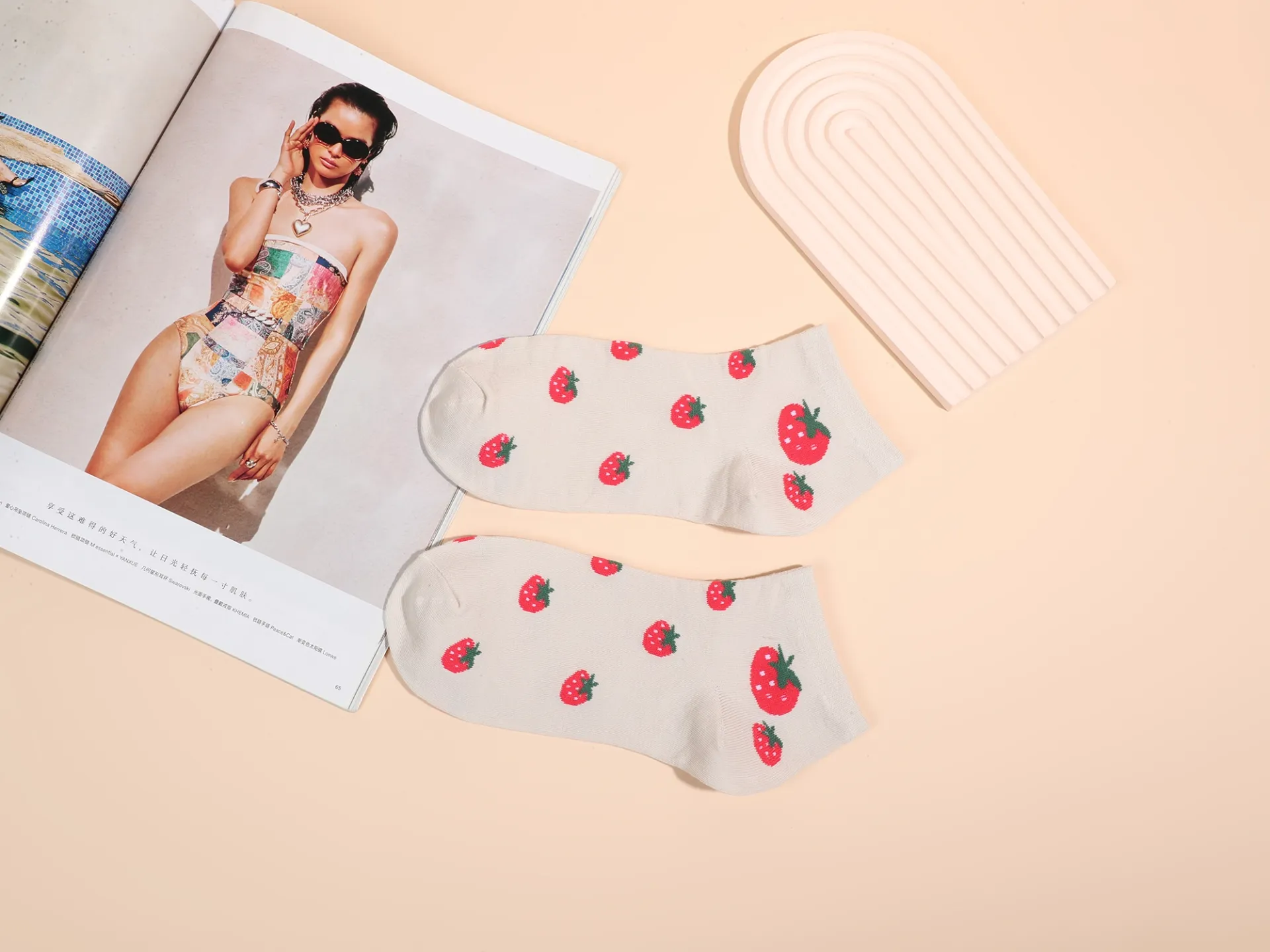 Chaussettes confiture Fraises Vichy - Inès Delaure