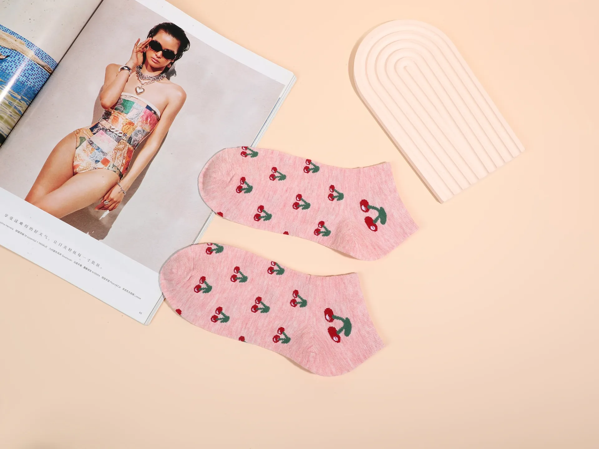 Chaussettes confiture Fraises Vichy - Inès Delaure