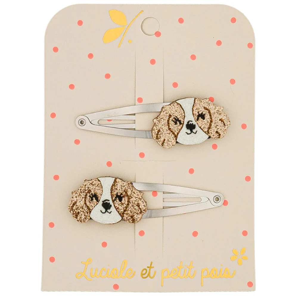 Barrettes duo Teddy le Cavalier King Charles - Luciole et Petit Pois