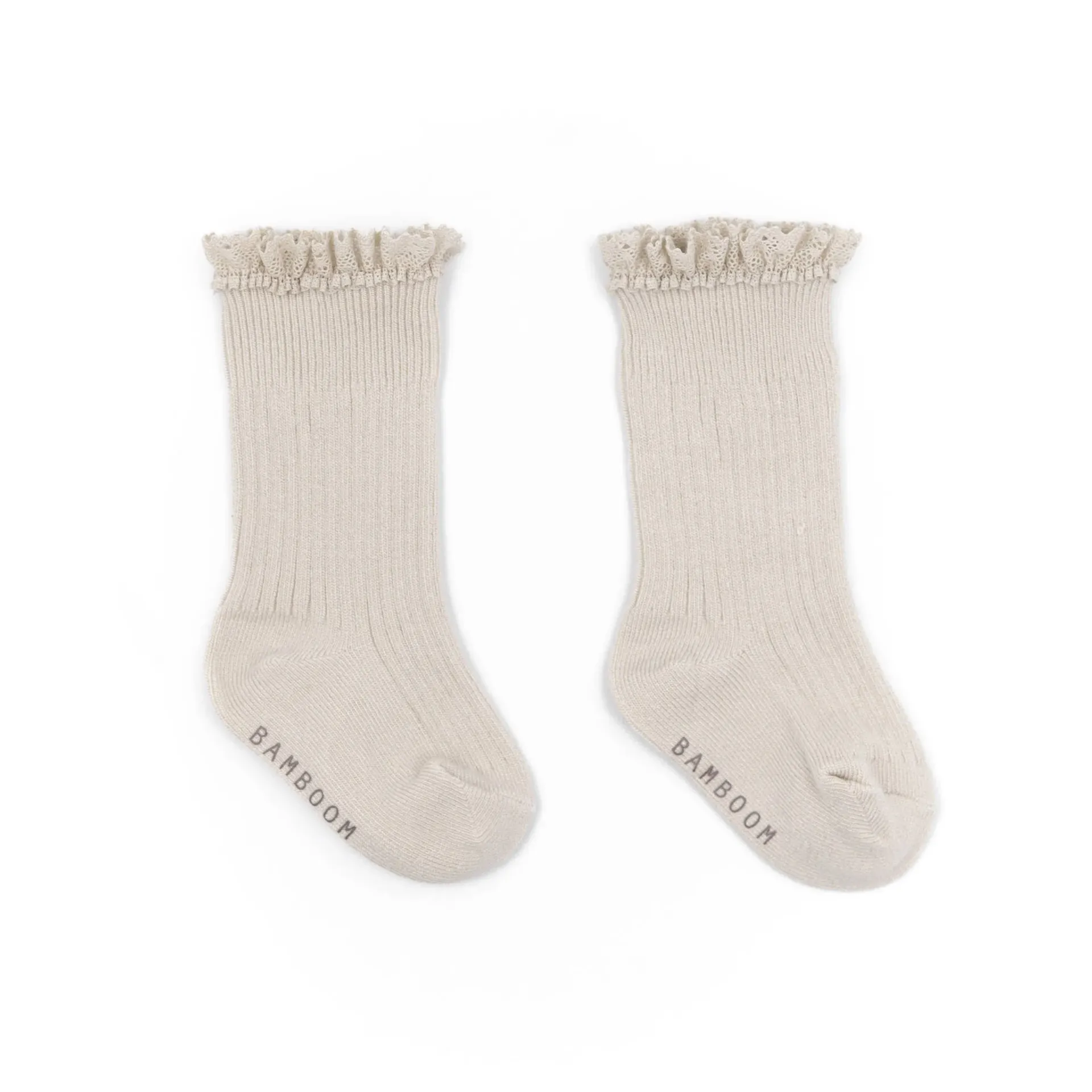 Chaussettes Bimba en bambou avec dentelle Oyster Grey - Hélène