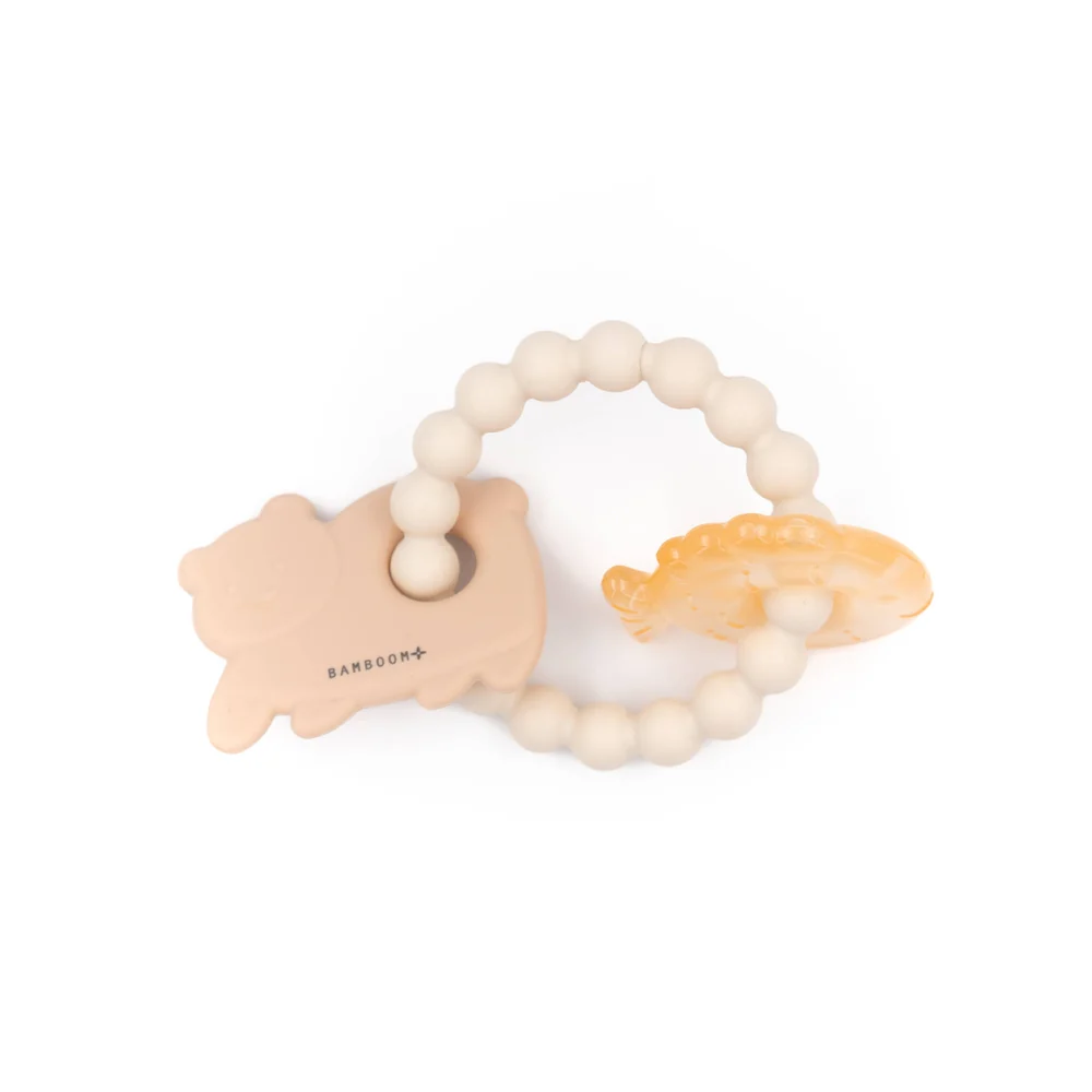 Anneau de dentition silicone Ours et Poisson Soft Pink - Bamboom