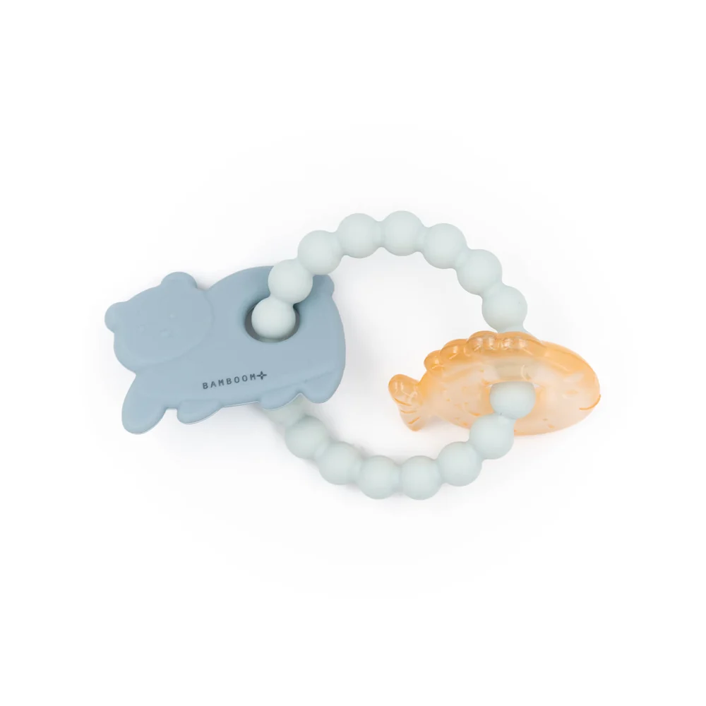 Anneau de dentition silicone Ours et Poisson Ocean Blue - Bamboom