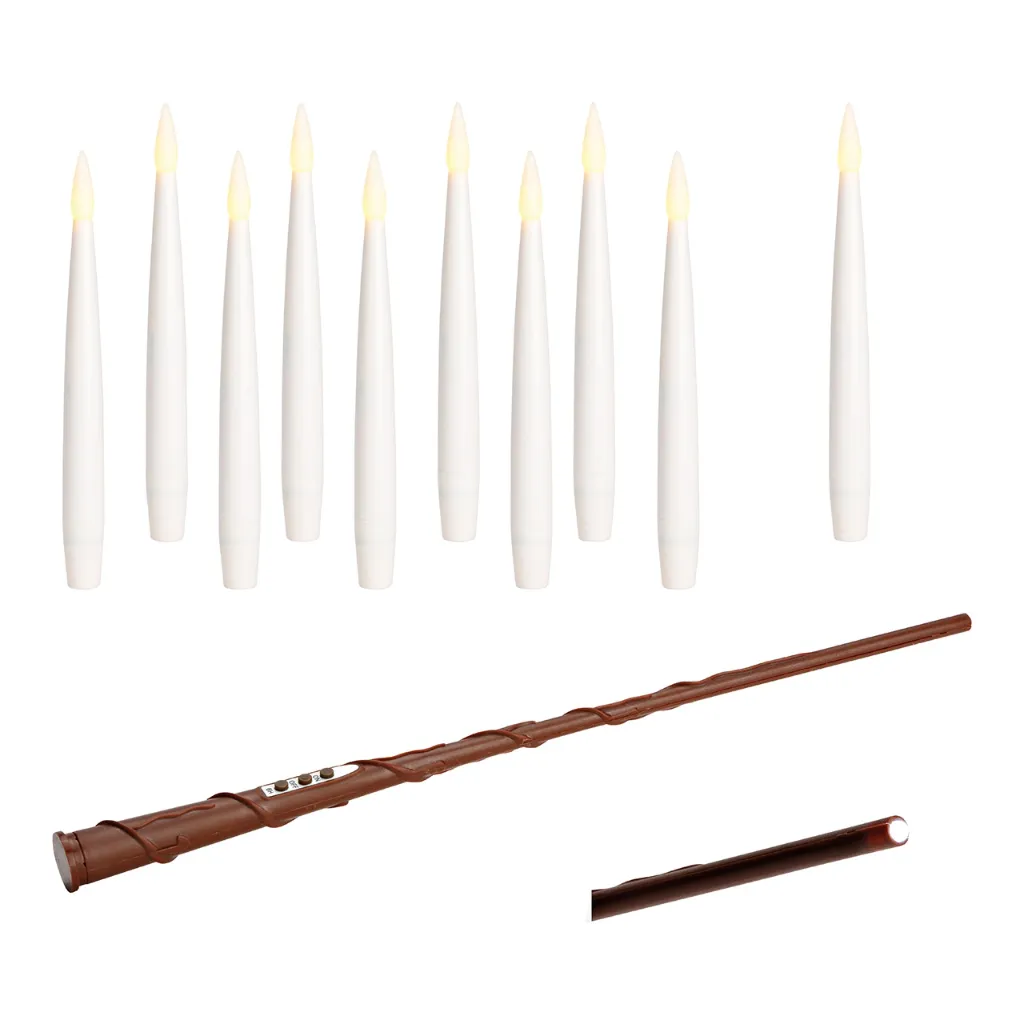 Lot de 10 Bougies LED flottantes avec télécommande baguette magique, fil et crochets, en cire blanche - Wurm