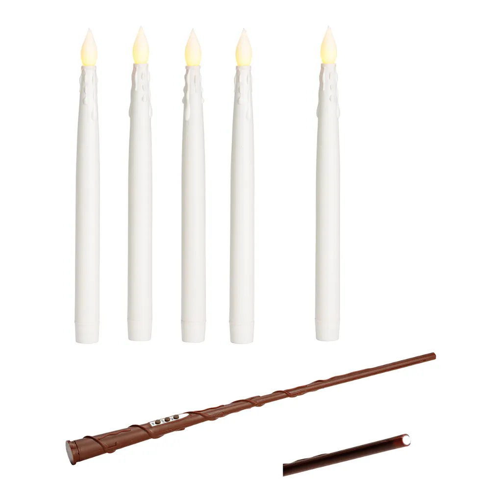 Lot de 10 Bougies LED flottantes avec télécommande baguette magique, fil et crochets, en cire blanche - Wurm
