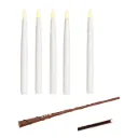 Lot de 5 bougies LED flottantes avec télécommande en forme de baguette magique, fil et crochets, en cire, blanc - Wurm