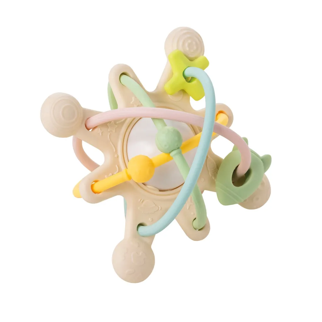 Anneau de dentition avec hochet Galaxie en silicone Pastel - Nattou