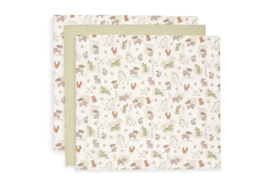 Set of 3 Cotton Muslin Cloths Small 70x70cm Barn Buddies - Jollein