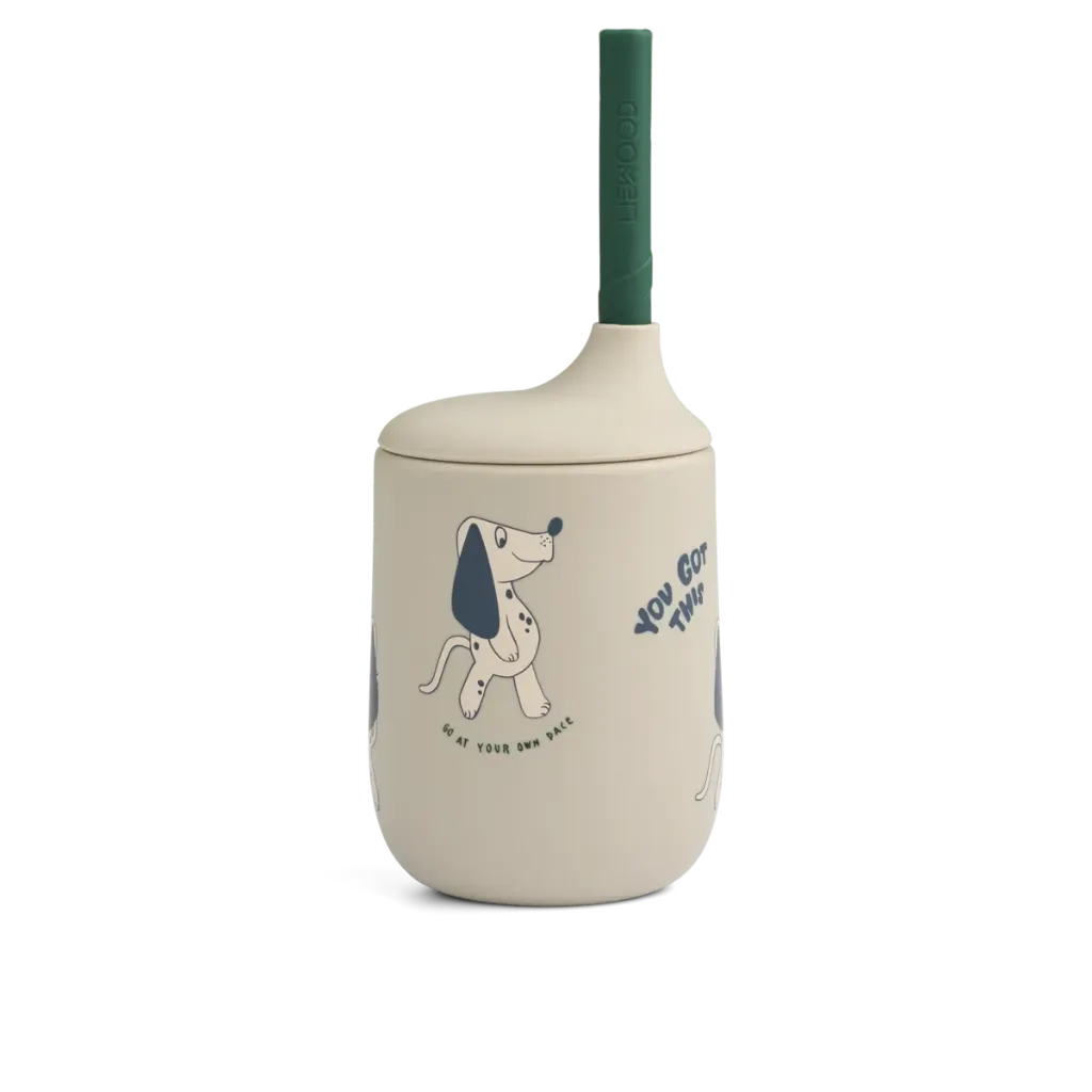 Gobelet à paille imprimé Dakota Dog Mist 230 ml - Liewood