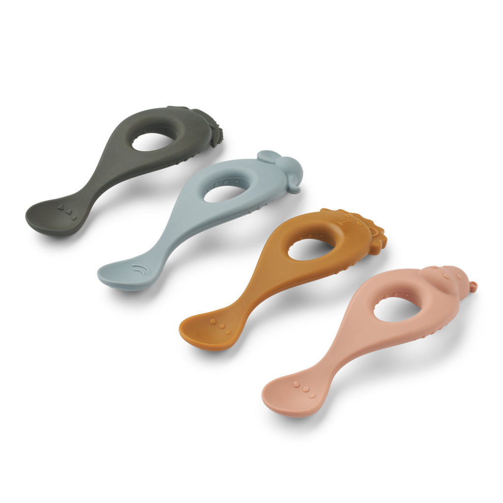 [LW13044B] Lot de 4 cuillères en silicone Liva - Safari / Rose multi mix (safari blue)