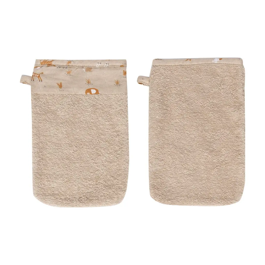 Set van 2 katoenen washandjes Steppe - Geboortelijst Tess Mardulyn en Basile De Wulf