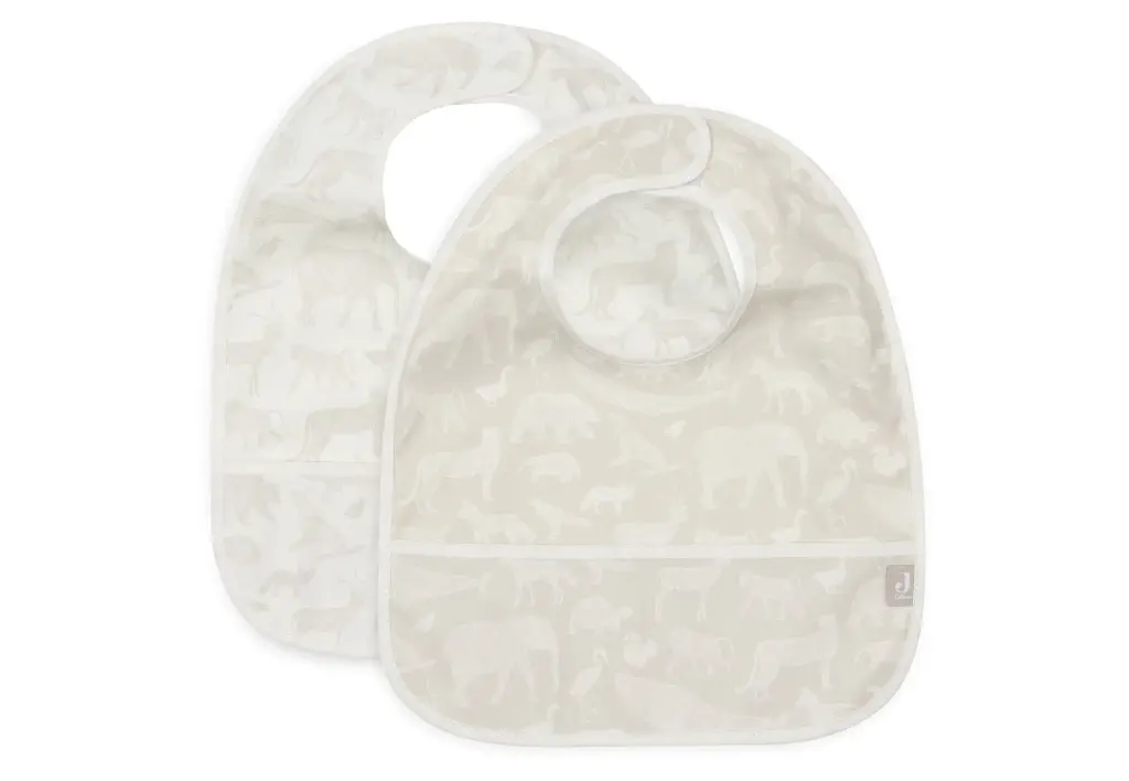 Duo de bavoirs plastifiés Animals Nougat - Liste de naissance Tess Mardulyn et Basile De Wulf