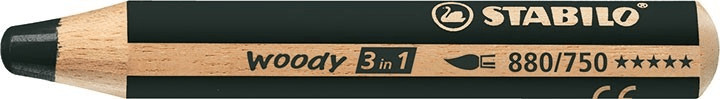 Woody Pencil Black 3-in-1 Multi-Surface: Colouring Pencil, Wax Crayon and Watercolour Pencil - Stabilo