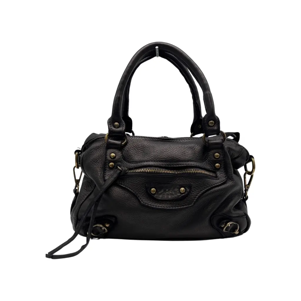 Sac Épaule Cuir Washed Lucie Noir - Louisa Lee